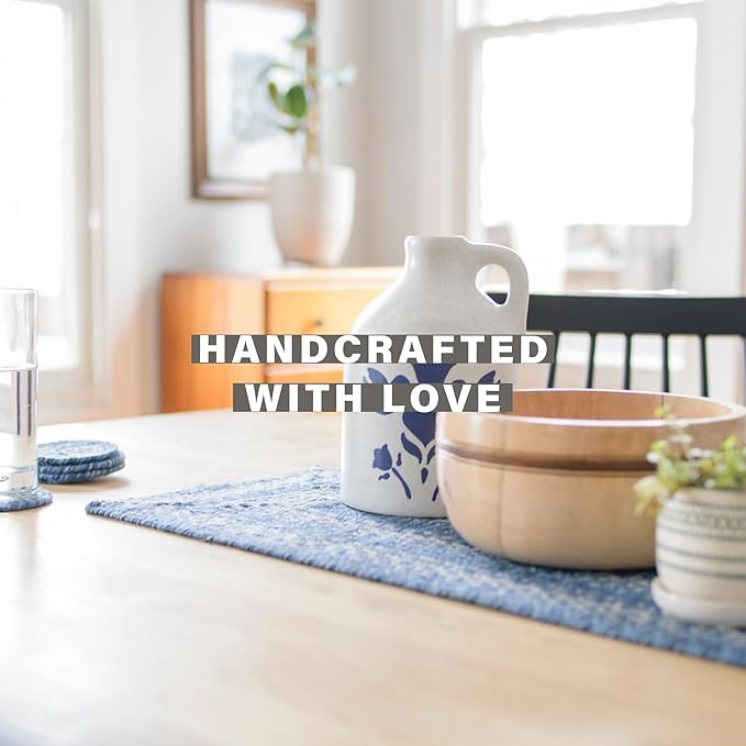 Homespice Denim Jute Braided Placemats, Country Coastal Decor, Set of 4, Blue 13x19 Oval Table Mats - Vibrant Colors, Durable, Easy to Clean and Protects Furniture