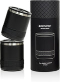 Elemental Recess Lowball Tumbler Set of 2, 10oz Triple Wall Stainless Steel Cup with Non-Shattered Tritan Lid, Insulated Whiskey Glass, Insulated Coffee Tumbler Mug for Hot & Cold Drinks - Black