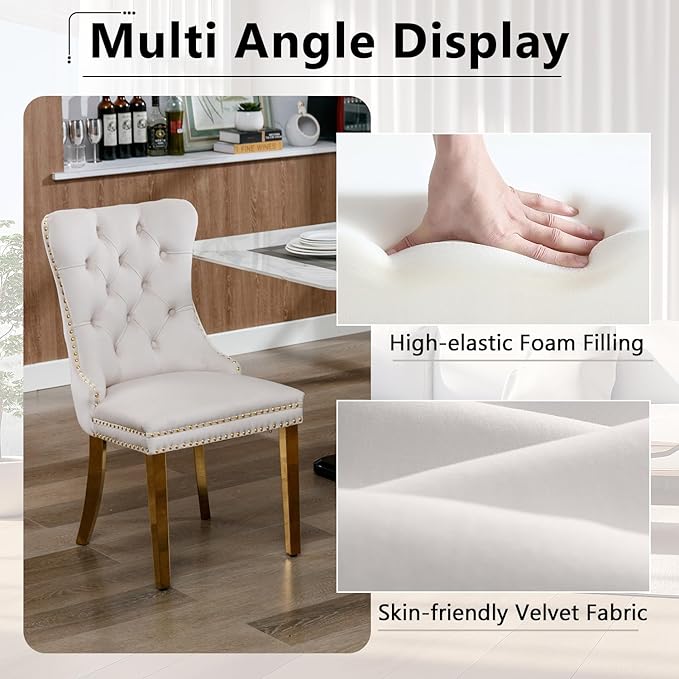 5 Piece Glass Dining Table Set,70" Dinner Room Glass Table Set for 4,Modern Kitchen Dinner Table Set with Stainless Steel Base and 4 Upholstered Velvet Dining Chairs for Living Dining Room