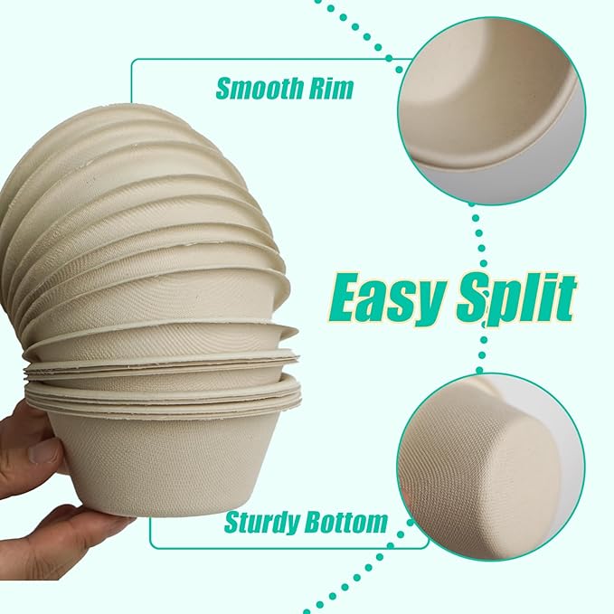 200 Count 8 oz Paper Bowls, Small Disposable Compostable Bowls, Heavy Duty Biodegradable Sugarcane Bagasse Bowl for Snacks, Fruits, Desserts, Natural