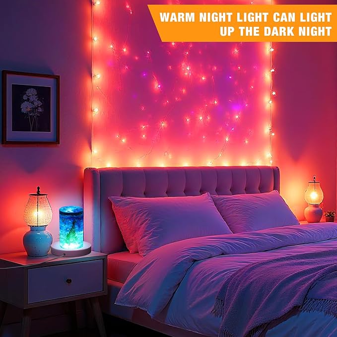 2 Pcs Light LED Base Wood LED Display Base for Glass Art Valentine Decor Crystal Acrylic Resin, 16 Colored USB Light with Remote Wooden Round Lamp Stand for 3D Crystal Ball Room Home Decor(Pink)
