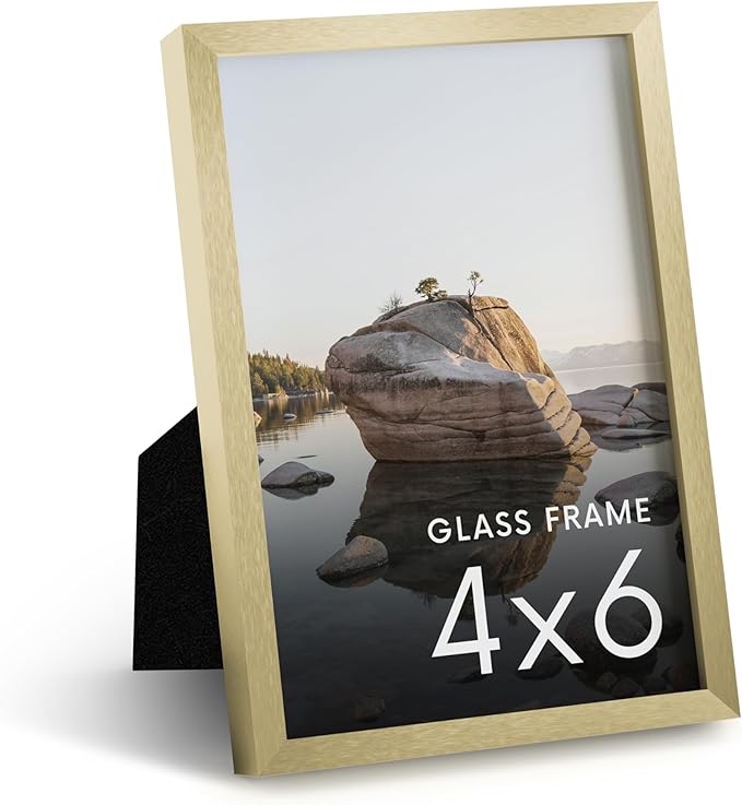 HAUS AND HUES 4x6 Picture Frame with Real Glass & Gold Premium-Grade Metal - Aluminum 4x6 Picture Frame - Includes Easel Back, Hanging Kit - Ideal for Home, Office (4x6 in, Gold)