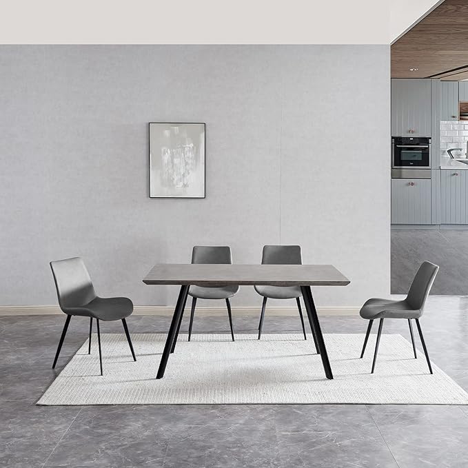 ZckyCine Modern 5-Piece Dining Table Set Rectangular Wood Table with 4 Upholstered Leather Chairs, Seats 4