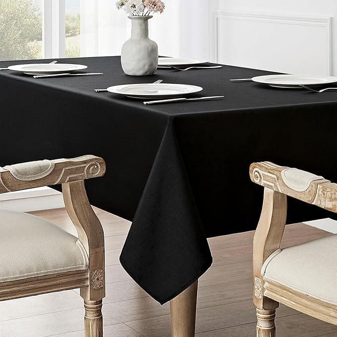 Rectangle Tablecloth Waterproof 60x144 inch Linen Textured Table Cloth Stain and Wrinkle Resistant Washable, Decorative Fabric Table Cover for Dining, Party and Camping, Black