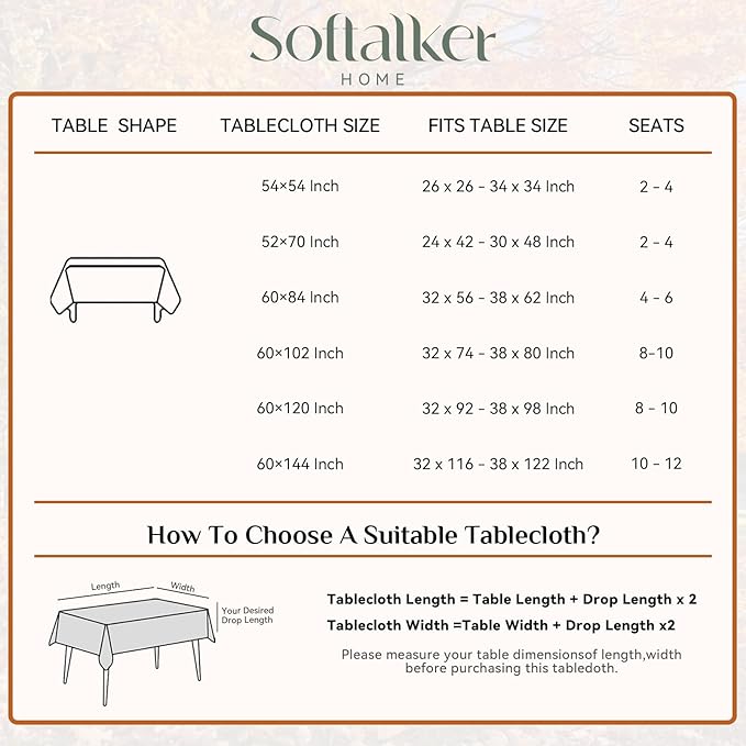 Softalker Large Rectangular Table Cloths 60x104 inch Khaki Faux Linen Tablecloth Outdoor Waterproof Stain and Wrinkle Resistant Table Cover for 6/8 Foot Rectangle Dining Tables for Party Graduation