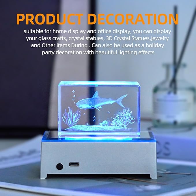 EUSTUMA LED Light Base Rectangle Display Stand In A Variety of Colors,Lighted Up Stand Color Changing Small LED for 3D Glass Crystal Art,Holiday Party Decoration. (Silver)