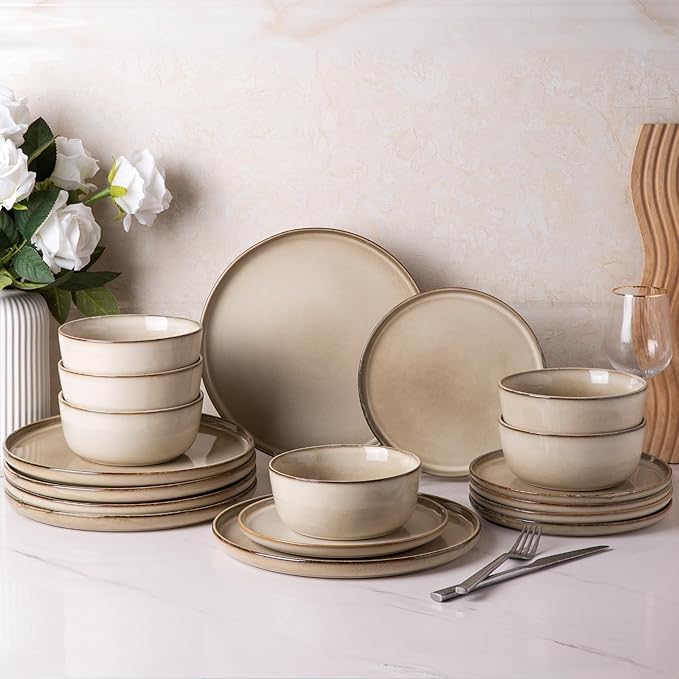 AmorArc Dinner Plates Set of 6, 10.5 Inch Reactive Glaze Ceramic Plates Set, Microwave, Dishwasher Safe, Scratch Resistant, Modern Large Dinnerware Dishes Set Kitchen Stoneware Plates