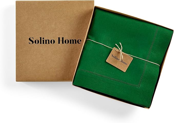 Solino Home Garden Green Linen Tablecloth 60 x 108 Inch - 100% Pure Linen Hemstitch Table Cloth for Rectangle Tables - Classic Hemstitch, Washable Tablecloth for Winter, St Patricks Day, Easter