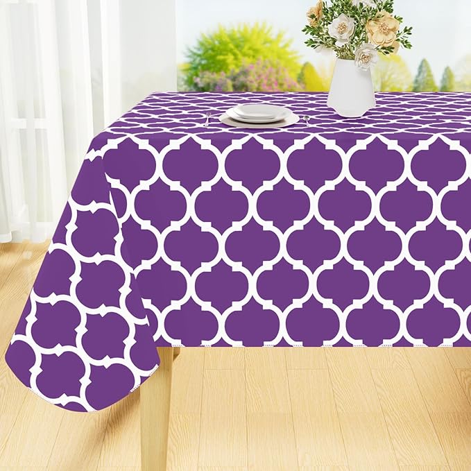 Smiry Rectangle Table Cloth, Waterproof Vinyl Tablecloth with Flannel Backing for Rectangle Tables, Wipeable Spillproof Plastic Tablecloths for Dining, Camping, Indoor and Outdoor (60"x120", Purple)