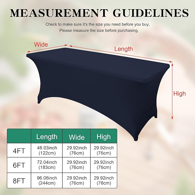 8FT Table Cloth for Rectangular Fitted Events Stretch Navy Blue Table Covers Washable Spandex Tablecloth Protector for Party, Wedding, Cocktail, Banquet, Festival