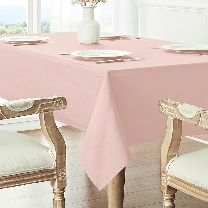2 Pack Rectangle Tablecloth, 60x84 inch, Water Resistant Wrinkle Free Linen Textured Table Cloth Washable, Decorative Fabric Table Cover for Dining, Party and Camping, Pink