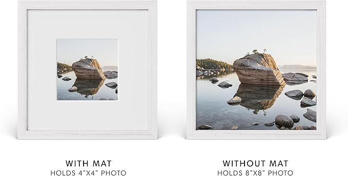 HAUS AND HUES 8x8 Picture Frame with Real Glass and White Oak Matted to 4x4 - Oak 8x8 Frame With Mat - Includes American Oak, Easel Back, Vertical Hang - Ideal for Home, Room, Office (8x8 in, White)