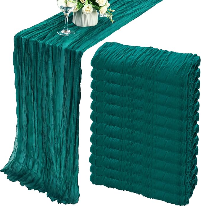 12 Pack 10Ft Cheesecloth Table Runner 35x120 Inch Boho Gauze Table Runner Rustic Cheese Cloth Long Romantic Table Runners for Wedding Bridal Shower Birthday Party Table Decor (Dark Teal)
