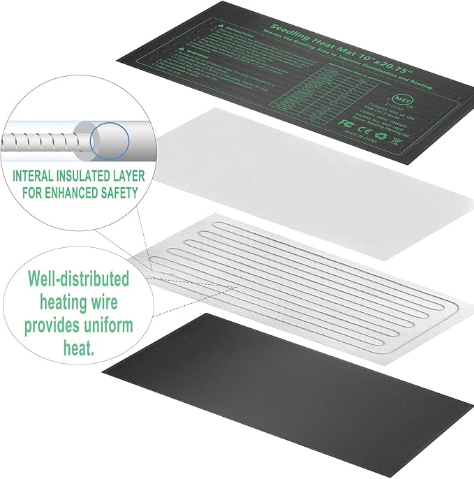 Seedling Heat Mat Hydroponic Plants Heating Pad, Seed Starting Greenhouse and Germination, Waterproof Durable Heating Pad for Indoor Home Gardening Seed Starter(10“x20.75”)