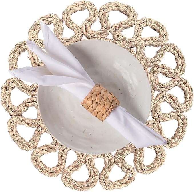 13.8" Set of 4 Round Seagrass Placemats | Boho Woven Rattan Table Mats | Farmhouse Wicker Spring Plate Chargers Like Water Hyacinth, Seagrass for Wedding, Party, Christmas, Events