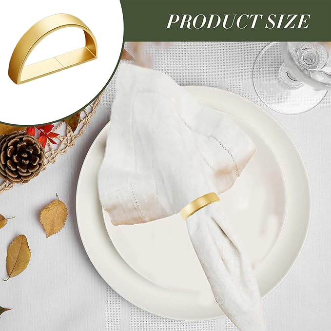 32 Pcs Matt Gold Napkin Rings - Metal Napkin Ring,Stainless Steel Napkin Rings for Table Settings Wedding Christmas Party Dinner Table(Semicircle)
