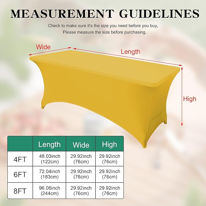 8FT Table Cloth for Rectangular Fitted Events Stretch Yellow Table Covers Washable Spandex Tablecloth Protector for Party, Wedding, Cocktail, Banquet, Festival