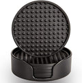 Coasters for Drinks 6 Pcs Drink Plastic Coaster with Holder,Heat Resistant Silicone Cup Mat Tabletop Protection,Non-Slip Rubber Coasters for Kinds of Cups (Black)