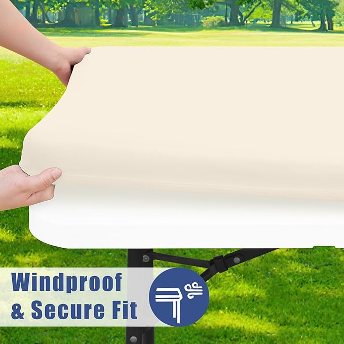 Spandex 6 Foot Rectangle Table Cloth 2 Pack, Elastic Fitted Tablecloths for Picnic, Stretch Washable Patio Table Cover for Outdoor, Camping, Banquet and Parties (Champagne, 30"x72")