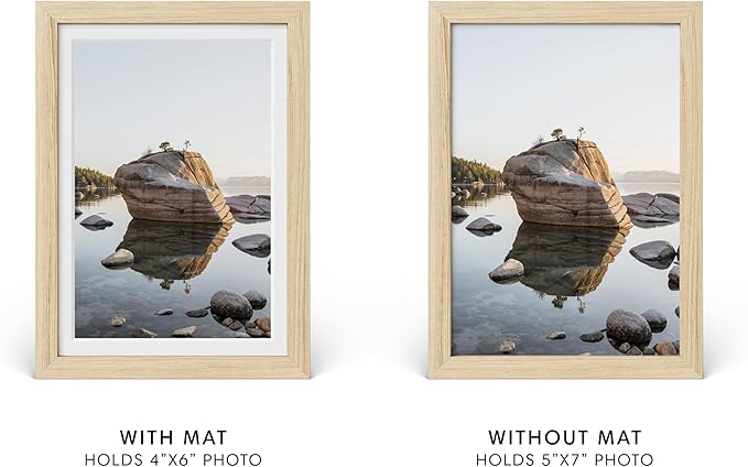 HAUS AND HUES 5x7 Picture Frame with Real Glass and Natural Oak Matted to 4x6 - Oak Glass Photo Frame - Includes American Oak, Easel Back, Vertical Hang - Ideal for Home, Office (5x7 in, Natural)