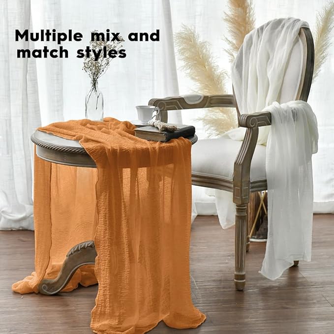 Artoid Mode Boho Orange Gauze 6 Pieces Wedding Table Runner, 120 Inch Birthday Fabric Kitchen Dining Holiday Table Decor for Home Party Indoor