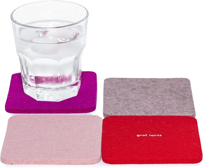 Graf Lantz - Bierfilzl Merino Wool Square Coasters Set of 4 - Love (4"x4"x5mm) - Absorbs 30% of Weight - Natural German Wool - Heat Resistant, Sustainable, Reusable - Home Decor, Coffee Table Decor