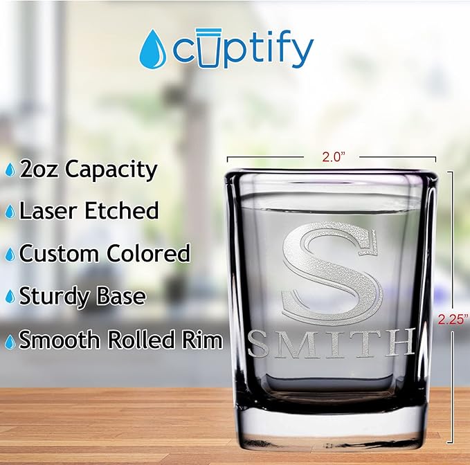 Personalized Square Shot Glasses Set of 25 Engraved 2oz Initial and Name Custom Gifts, Weddings, Birthdays, Party, Event, Decorations