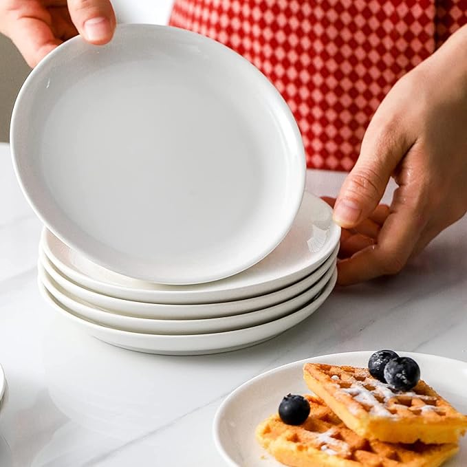 16 Piece Ceramic Appetizer Plates, 5.6 Inch Small Dessert Plates Set, White Round Plates for Bread, Butter, Snack, Lightweight Dinnerware Saucer Sets - Ivory, Oven, Microwave & Dishwasher Safe
