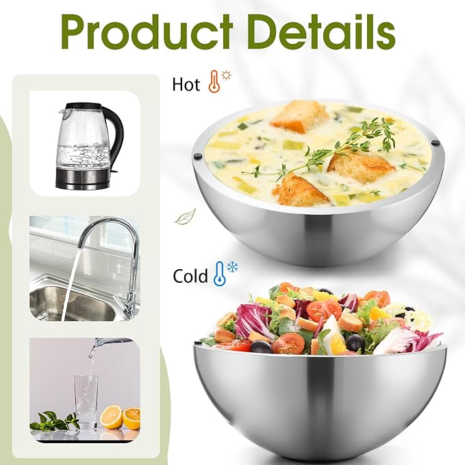 Honeydak 1 Pack 35 oz Dip Chiller Bowl Stainless Steel Double Walled Insulated Ice Serving Bowl for Parties Salsa, Guacamole, Condiments, Sauces, Salad & Food Hot or Cold