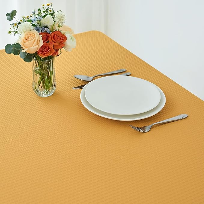 maxmill Weaved Texture Tablecloth Water Resistance Antiwrinkle Spillproof Soft Washable Table Cloth for Dining Room, Buffet Banquet Parties Holiday Dinner, Rectangular 70 x 108 Inch, Ochre Yellow
