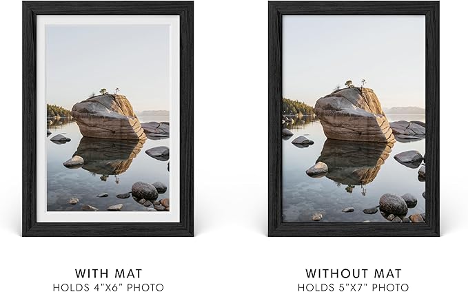 HAUS AND HUES 5x7 Picture Frame with Real Glass and Black Oak Matted to 4x6 - Oak 5x7 Picture Frame - Includes American Oak, Easel Back, Vertical Hang - Ideal for Home, Room, Office (5x7 in, Black)
