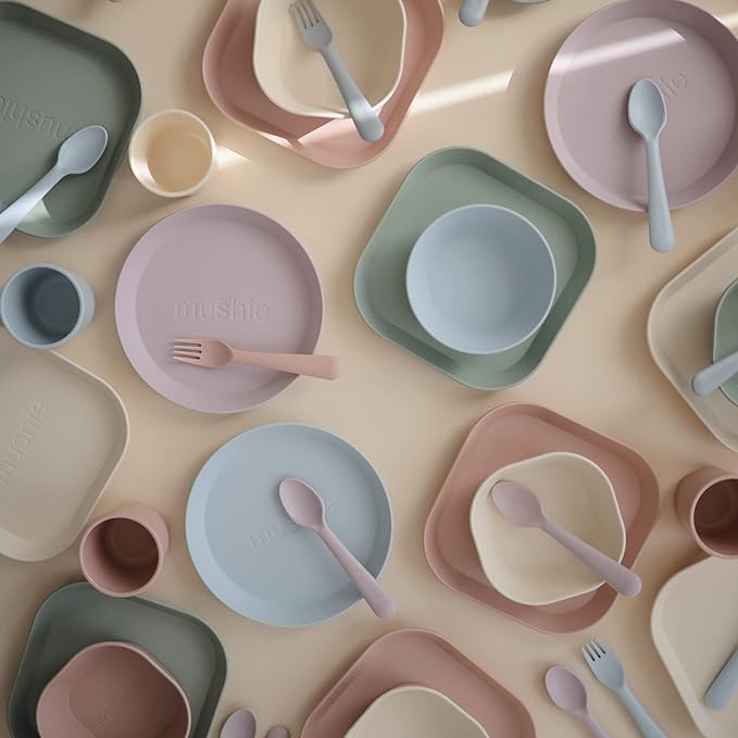 mushie Flatware Fork and Spoon Set For Kids | Made in Denmark (Blush)