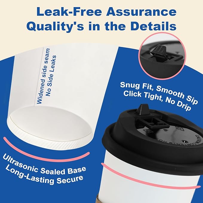 12 oz 300 Pack Coffee Cups with Lids and Sleeves, Straws, Hot Disposable To Go Travel Paper Cups Bulk for Office, Home Coffee Bar Accessories, Chocolate, Cocoa, Beverage (White)