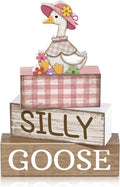 4 Pcs One Silly Goose Birthday Party Decoration Wood Silly Goose Table Sign Pink Baby Shower Tiered Tray Decor Tabletop Centerpieces for First Birthday Baby Shower Home Shelf Office