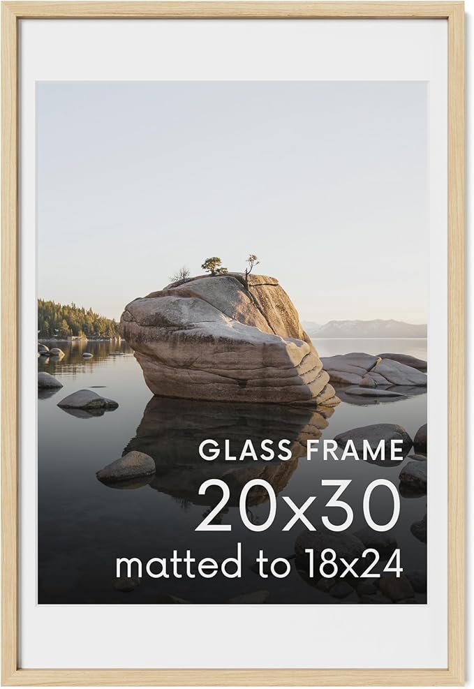 HAUS AND HUES 20x30 Picture Frame with Real Glass & Natural American Oak Matted to 18x24 - Oak Poster Frame 20x30 - Includes Vertical & Horizontal Hang - Ideal for Home, Office (20x30 in, Natural)