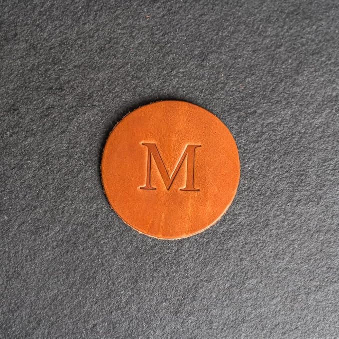 Ox & Pine Personalized Leather Coaster - Sold Individually or in Sets of 4 - Customize Inscription - 100% Full-Grain Leather – 4" Round or 4" Square (Round, Harvest, 1 Individual Coaster)