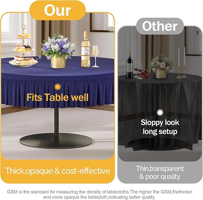 1 Pack Navy Blue Spandex Round Tablecloths for 72in Table, Stretchy Fitted 6FT Round Table Cloths, Wrinkle Free Table Cover with Skirt for Wedding Birthday Party Bridal Shower Banquet