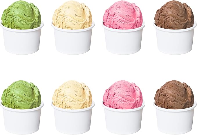 Axe Sickle 100 Pcs 4 Ounce Paper Ice Cream Cups Disposable Dessert Bowls for Hot or Cold Food, Sundae, Frozen Yogurt, Soup, White