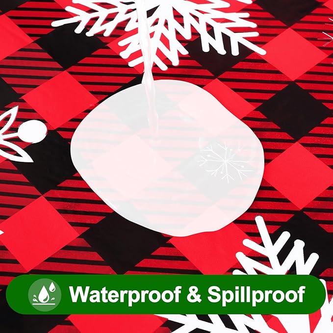 Smiry Plastic Christmas Tablecloth, Buffalo Plaid Waterproof Elastic Fitted Table Covers, Wipeable Flannel Backed Vinyl Tablecloths for Dinner, and New Year Celebration (Black & Red, 30x96 Inches)