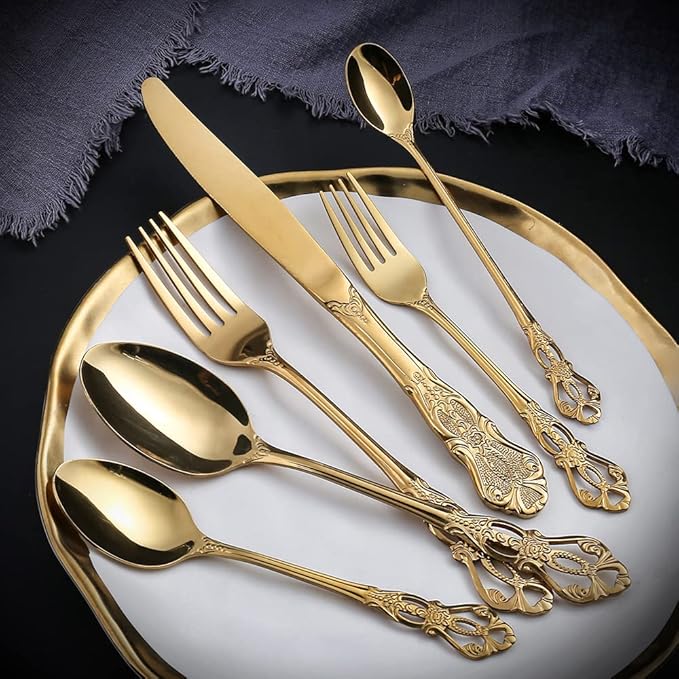 Silverware Set for 8 Stainless Steel Flatware Set Palace Style Hollow Relief Decoration 32 Piece Cutlery Utensils Include Knives Forks and Spoons Tableware Set for Home Kitchen Restaurant Party