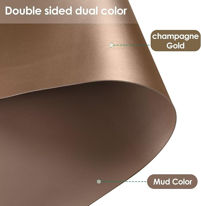 Round Table Pad, 1.8mm Thick, Dia.43 Inch, Leather Table Cover, Dining Table Protector, Table Top Protector (Mud Color + Champagne Gold)