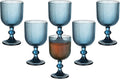 Blue Vintage Wine Glasses Set of 6, 11 Ounces Colored Glass Water Goblets, Unique Embossed Pattern High Clear Stemmed Glassware Wedding Party Bar Glass Drinking Cups Fancy Glasses Vertical Line