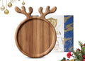 Acacia Antler Christmas Serving Platter, 12" x 15" Round Wooden Food Dish, Serving Dishes Charcuterie Board Tray for Cheese Fruit Bread, Christmas Platter for Housewarming Decro Wedding