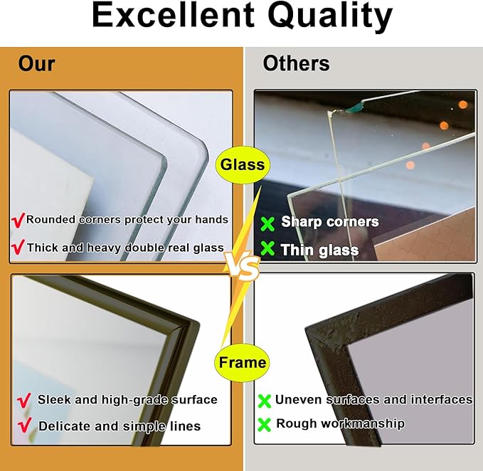 Black Floating Picture Frames - Set of 3, for Photo Size 4×4, 4×6, 5×7, Vertical Tabletop Display, Double Glass Metal Frame for Wedding, Home or Office Desk Decoration (Black)