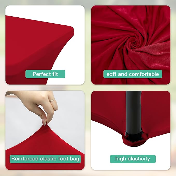 8FT Table Cloth for Rectangular Fitted Events Stretch Red Table Covers Washable Spandex Tablecloth Protector for Party, Wedding, Cocktail, Banquet, Festival