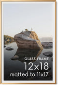 HAUS AND HUES 12x18 Picture Frame with Real Glass & Brass Premium-Grade Metal Matted to 11x17 - Aluminum 12x18 Poster Frame - Includes Hanging Kit - Ideal for Home, Office (12x18 in, Brass)