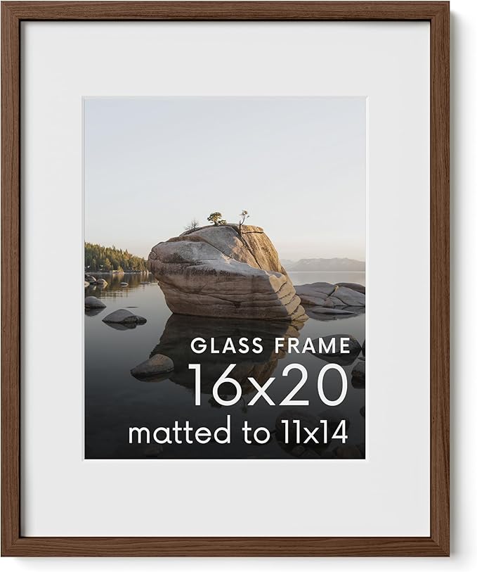 HAUS AND HUES 16x20 Picture Frame with Real Glass & Walnut American Oak Matted to 11x14 - Oak 16x20 Wood Frame - Includes Vertical & Horizontal Hang - Ideal for Home, Room, Office (16x20 in, Walnut)
