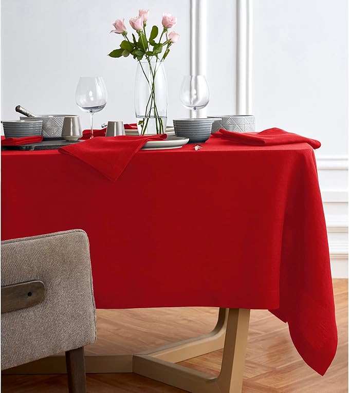Solino Home Red Linen Tablecloth 70 x 70 Inch - 100% Pure Linen Square Table Cloth - Sonoma, Machine Washable Tablecloth for Valentines, Winter