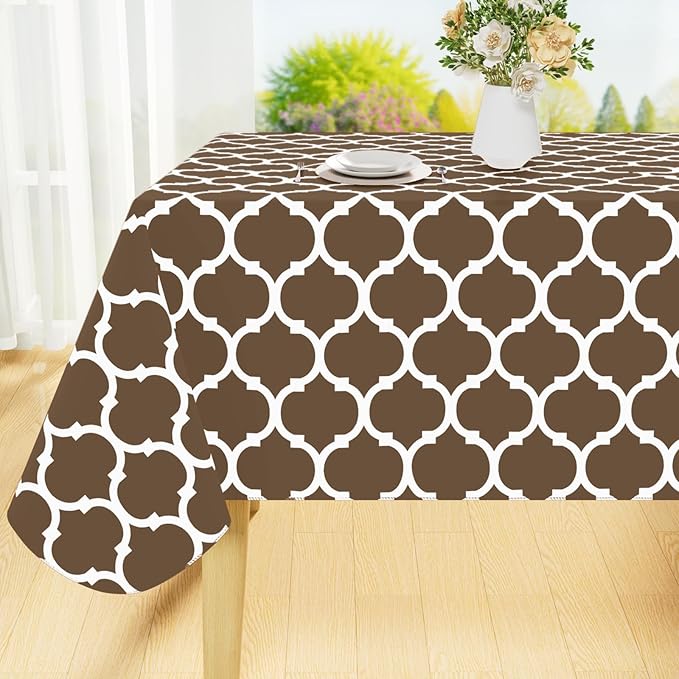 Smiry Rectangle Table Cloth, Waterproof Vinyl Tablecloth with Flannel Backing for Rectangle Tables, Wipeable Spillproof Plastic Tablecloths for Dining, Camping, Indoor and Outdoor (60"x102", Brown)