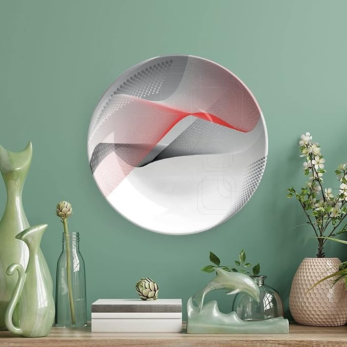 Ceramic Plates, Abstract Decorative Ceramic Plates, Modern Geometric Squares Dots Curves Waves, 7 Inch, Household Plates Decorative, Red Grey Black